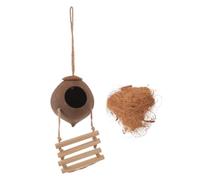 CALLARON Coconut Shell and Coconut Fiber Material for Parakeets and Small Birds Bird Nest Hanging Nest with Handwoven Details Providing Climbing Experience and Enriching Habitat
