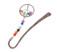 CALLARON Crystal Life Tree Seven Chakra Bookmark Relaxing Calming Natural Crystal and Brass Decorative Book Accessory for Readers and Students Suitable for Decoration and DIY Craft Projects