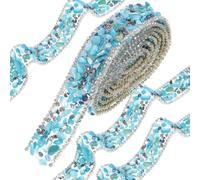 CALLARON Decorative Rhinestone Ribbon Trim with White and Aqua Blue Crystals, 1 Meter Self-Adhesive Multi-Function Cuttable Clothes and Craft Embellishment for Costume, Shoes, and Bag