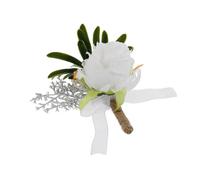 CALLARON Elegant Artificial White Rose Boutonniere for Wedding Men Groom Groomsmen Lifelike Simulated Flower Pin Stylish Suit Flower Pin Wedding