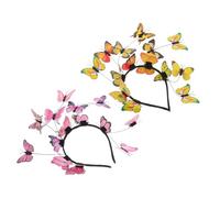 CALLARON Elegant Butterfly Headwear for Women Set of 2 Plastic Flower Hair Bands for Events Yellow and Pink