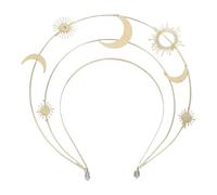 CALLARON Elegant Halo Crown Star Moon Three-layer Gold Handmade Wedding Prom Party Birthday Headband Accessories for Women