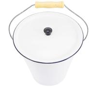 CALLARON Enamel Ash Bucket Weather Resistant Container with Lid and Wood Handle, 5.5l Capacity Firewood Burner Bucket for Fireplace and Garden Use Suitable for Balconies and Outdoor