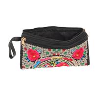 CALLARON Ethnic Style Embroidered Rose Clutch Purse with Zipper - Boho Floral Coin Change Purse Wallet for Women, Wedding Guest and Evening Party Folk Art Handbag