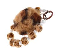 CALLARON Faux Ball Keychain Soft Pom Pom and Boho Beaded Design Multifunctional Keyring Holder for Women for Handbag Charm Phone Accessory Car Keychain Leopard Print