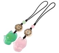 CALLARON Fox Shape Jade Pendants 2 Pcs Green Pink Lightweight Phone and Bag Accessories with Nylon Rope for Mobile Decoration