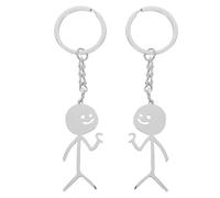 CALLARON Funny Stainless Steel Keychain - Couple Heart Keyrings Set of 2, Graffiti Friendship Finger Keyring, Creative Metal Cartoon Stickman Keychain Pendant for Women Men