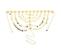 CALLARON Gold Alloy Forehead Chain Hair Accessory with Coin Tassels, Middle Eastern Festival Headpiece for Women, Bridal Metal Hair Jewelry for Wedding and Dance Events