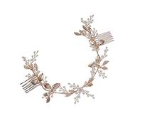 CALLARON Golden Baroque Pearl Hair Comb Elegant Bridal Headdress with Lifelike Leaves for Weddings Prom and Special Occasions Delicate Hair Accessories for Brides and Bridesmaids