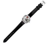 CALLARON Halloween Themed Watch Skull Watch Large Dial Round Black Artificial Leather Zinc Alloy Easy to Read for School Party Ghost Festival