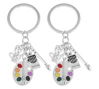 CALLARON Key Ring with Brush, 2 Pieces Palette Brush Keys for Artists, silver, 8.00X3.00X2.50CM, Modern