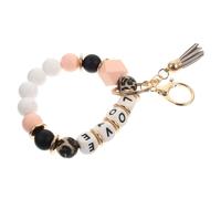 CALLARON Leopard Print Key Ring Beaded Bracelet Keychain Phone Decor Car Key Holder
