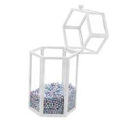 CALLARON Makeup Brush Storage Bucket in Glass Hexagonal Design for Cosmetic Brushes Lid and Pearls for Desktop Beautify Makeup Storage