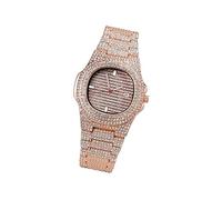 CALLARON Men's Rhinestone Quartz Wrist Watch Rose Gold Zircon Band Hip Hop Fashion Watch for Casual and Business Wear