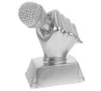 CALLARON Microphone Trophy Award - 5.3inch Resin Singing Trophy for Karaoke Parties, Office Desk Decor & Music Lovers, Silver Realistic Mic Sculpture with Elegant Base