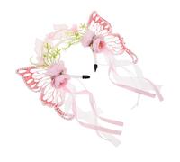 CALLARON Pink Butterfly Flower Headband with Flowing Ribbon Elastic Fairy Crown for Cosplay and Festival Hair Accessory Charming Floral Design for Parties and Performances