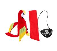 CALLARON Pirate Cosplay Accessories Including Red Bandana, Eye Patch and Cartoon Parrot, Practical Cloth and Plastic Materials for Pirate Theme Party and Cosplay