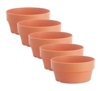 CALLARON Plastic Flower Containers with Drainage, Lightweight 5Pcs Round Shallow Nursery Pots for Indoor Succulents and Outdoor Garden Plants, for Housewarming and Birthday
