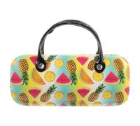 CALLARON Portable Glasses Case, Cute Fruit Eyeglasses Box, PU Leather Sunglasses Case with Handle, Watermelon Pineapple Printing, Clamshell Protective Glasses Organizer for Travel, Daily Use
