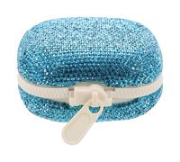 CALLARON Portable Rhinestone 4-Compartment Pill Organizer Box, Mini Travel Medicine Storage Case for Women’s Purse, Compact Blue Weekly Pill Container for Personal Medication Management