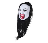 CALLARON Realistic Scary Woman Ghost Mask with Long Hair Fit Halloween Cosplay Prop for Haunted House Horror Party Masquerade and Stage Shows