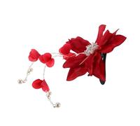 CALLARON Red Pearl Tassel Hair Clip Lightweight Floral Hairpin for Summer Vacation Durable Secure Hold Hair Barrettes for Women Stylish Red Fabric Flower Accessory