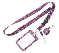 CALLARON Retractable Id Badge Holder with Red Floral Pattern, Sturdy Card Sleeve Protector and Name Tag Holder for Office, School and Security Use