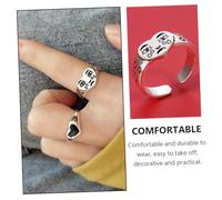 CALLARON Retro Style Adjustable Heart Crying Face Ring Creative Decorative Alloy Jewelry for Women Vintage Open Band Fashion Finger Ornament Anti-rust Material Stylish Gift for All