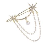 CALLARON Rhinestone Chain Clip Pearl Women Hair Clip Decorative Tassel Hairpin Alloy Unique Headdress Hair Accessory for Party