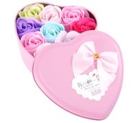 CALLARON Rose-Shaped Soap Flower 2Pcs Set in Heart-Shaped Tin Box, 9 Flowers Each, Creative Mothers Day Present, Floral Soap Gift for Skin Care and Bath Use Random Color Random Color