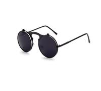CALLARON Round Metal Sunglasses Vintage Steampunk Flip up for Women Men Uv Protection