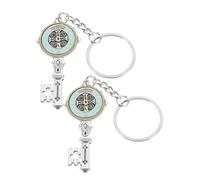 CALLARON Saint Benedict Keychain 2pcs Metal Pendant Keyrings Religious Bag and Purse Charm for Christenings Guests and Backpack Accessories