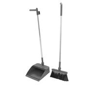 CALLARON Soft Bristle Broom and Dustpan Set, Long Handle Plastic Floor Sweeper Dustpan with Litter Shovel, Indoor Cleaning Tool for Kitchen Bathroom Garage, 2pcs Gentle Gray Household Combo