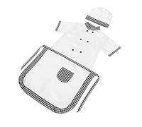 CALLARON Unisex Boys and Girls Chef Costume with Adjustable Elastic Band Apron and Hat, White Polyester Fiber Cooking Outfit for Role Play and Chef Game, Protects from Stains