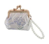 CALLARON Vintage Floral Brocade Coin Purse for Women with Pearl Wristlet, Embroidered Kiss Lock Clasp Small Wallet, Bridal Evening Clutch for Wedding Party and Jewelry Storage