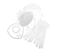 CALLARON Vintage Tea Party Hat for Women with Sunshielding Veil Pearl Bracelet Earrings Necklace and Elegant Lace Gloves Victorian Costume Accessories for Wedding and Formal Events