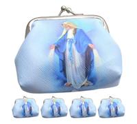 CALLARON Virgin Mary Pattern with Metal Frame Coin Purse Delicate 5pcs Kiss Lock Waterproof Pu Material Organizing Bracelets and Coins for Women for Prayer Meetings and Easter