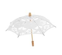 CALLARON White Lace Embroidery Umbrella Bridal Parasol with Soft Cotton Material and Wooden Handle, Elegant Western Royal Style Photography Prop for Weddings and Tea Party Decor