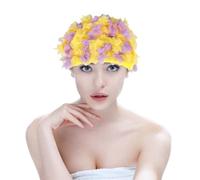 CALLARON Women Swim Cap 3d Flower Design, Breathable Nylon Material, Easy to Take, Comfortable Swimming Hat for Women, for Swimming and Summer Use, Yellow