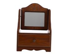 CALLARON Wood Framed Desktop Makeup Mirror with Rotation and Storage Drawer High Definition Reflection Vanity Organizer for Bedroom Elegant French Style Tabletop Decor