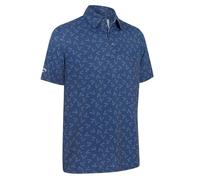(S, Peacoat) Callaway Golf Mens 2025 All-over Large Chev Wicking Stretch Golf Polo Shirt