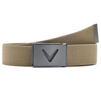 Callaway Men's V-Logo Web Golf Belt, Durable Textured Stretch Material, Metal Tip & Adjustable Buckle, Solid Color