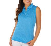 Callaway Women's Quarter Zip Heather Sleeveless Golf Polo, Moisture-Wicking, Sun Protection, Stretch Shoulder Seams Shirt, Blue Sea Star HTR, S