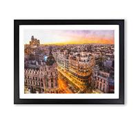 Calle Gran Via In Madrid Spain Framed Wall Art Print A2 Black
