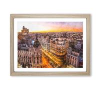 Calle Gran Via In Madrid Spain Framed Wall Art Print A4 Oak
