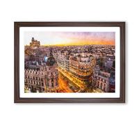 Calle Gran Via in Madrid Spain Painting Framed Print | A2 Walnut Framed Wall Art | Ready to Hang | Modern Historical Picture | Living Room Bedroom Lounge Office