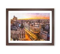 Calle Gran Via In Madrid Spain Painting Modern Art Framed Wall Art Print, Ready to Hang Picture for Living Room Bedroom Home Office Décor, Walnut A4 (34 x 25 cm)