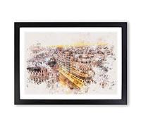 Calle Gran Via in Madrid Spain Watercolour Framed Print | A2 Black Framed Wall Art | Ready to Hang | Modern Historical Picture | Living Room Bedroom Lounge Office