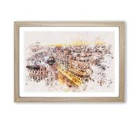 Calle Gran Via in Madrid Spain Watercolour Framed Print | A2 Oak Framed Wall Art | Ready to Hang | Modern Historical Picture | Living Room Bedroom Lounge Office