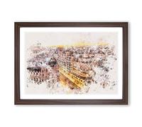 Calle Gran Via in Madrid Spain Watercolour Framed Print | A2 Walnut Framed Wall Art | Ready to Hang | Modern Historical Picture | Living Room Bedroom Lounge Office